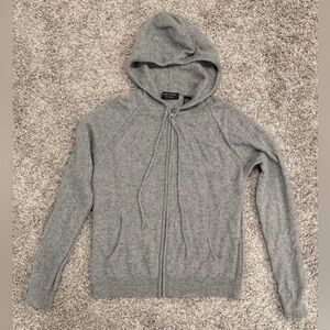 Valerie Stevens Gray 2 Ply Cashmere Zip up Sweater Hoodie Sz M FLAW